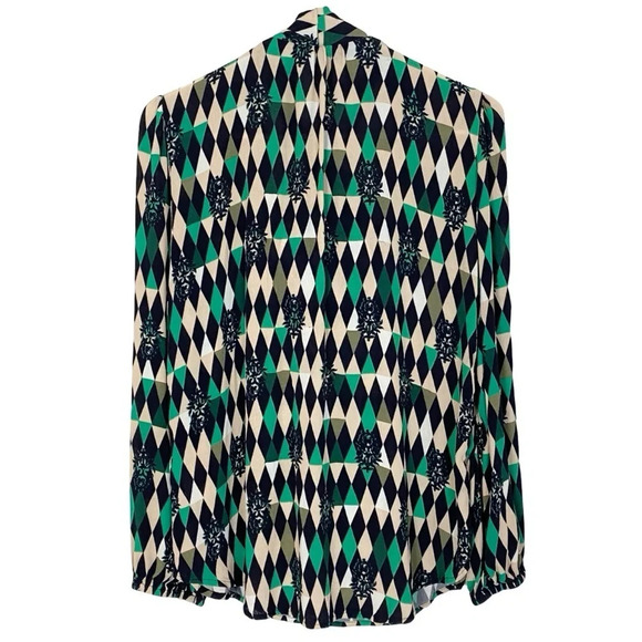 Rapsodia Blouse Top Womens Medium Large Green Retro Cma Constance Geo Blouse - Picture 2 of 13
